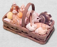 Dollhouse Miniature Shells In Rectangle Basket W/Handle